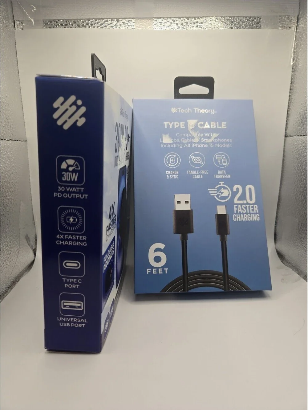 Tech Theory 30W PD Dual Port Wall Charger + 6ft USB-C Type C Fast Charging Cable